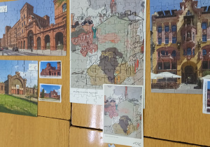 łódzkie zabytki, ułożone puzzle, prezentacja prac